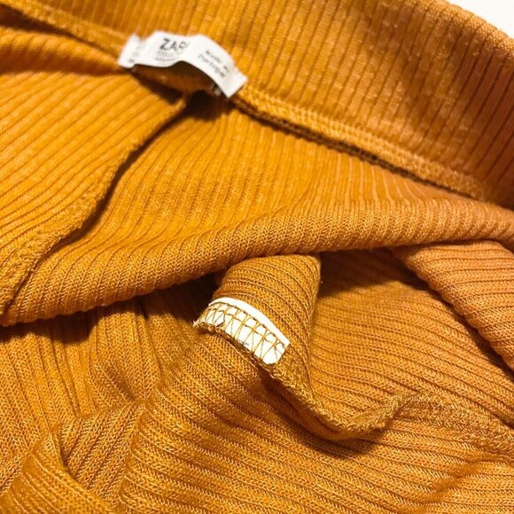 Zara Mustard Drawstring Wide Leg Trousers Womens Size Large - Picture 7 of 13